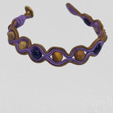 Blue Banded Agate Landscape Stone in violet embroidery