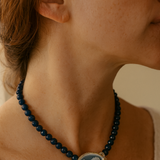 Blue Necklace with Cameo Natural Blue Agate Cameo on a Strand of Faceted Blue Agate Beads. Victorian Blue Collection