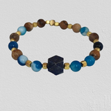 Lapis Stone, Striped Blue Agate, Paesina Stone, Gold-Plated Hematite
