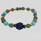 Lapis Stone, Green Agate, Turquoise Paste, Paesina Stone, Gold-Plated Hematite Cubes