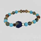 Lapis Stone, Turquoise Paste, Prehnite, Paesina Stone, Gold-Plated Hematite Cubes