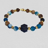 Lapis Stone, White Agate, Turquoise Paste 4 Flowers, Gold-Plated Hematite Cubes