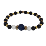 Lapis Stone, White Agate, Sunstone Flowers, Gold-Plated Hematite Cubes