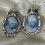 Blue Cameo Earrings, Natural Blue Agate Cameos Victorian Blue Collection