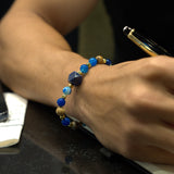 Lapis Stone, White Agate, Turquoise Paste 4 Flowers, Gold-Plated Hematite Cubes