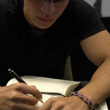 Blue Banded Agate Landscape Stone in violet embroidery