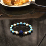 Lapis Stone, White Agate, Sunstones, Gold-Plated Hematite Cubes