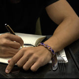 Blue Banded Agate Landscape Stone in violet embroidery