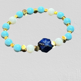 Lapis Stone, White Agate, Sunstones, Gold-Plated Hematite Cubes