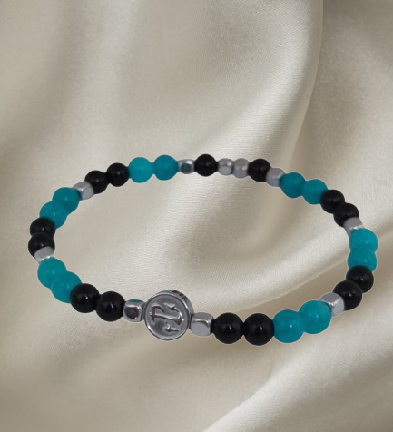 Men’s bracelet with hematite anchor plate, onyx, Tiffany agate and hematite cubes – Sir Edwin