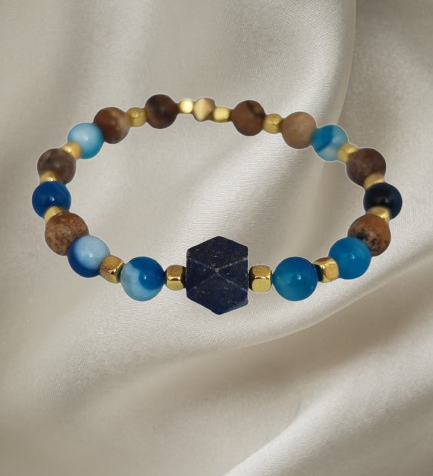 Men’s bracelet with lapis, striped blue agate, paesina stone and gold-plated hematite – Sir Luxury