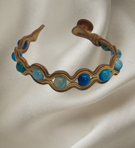 Handmade bracelet with blue banded agate and embroidered detailing – Sir Roberts
