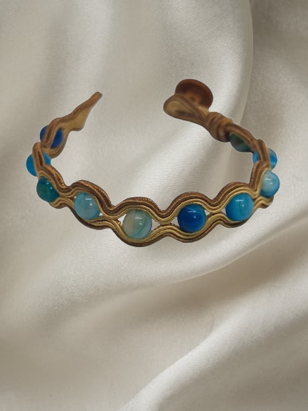 Handmade bracelet with blue banded agate and embroidered detailing – Sir Roberts