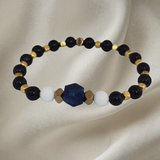 Men’s bracelet with lapis, white agate, sunstone flowers and gold-plated hematite – Sir Luxury