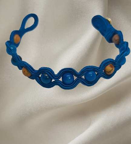 Handmade bracelet with blue agate landscape stone and blue embroidery – Sir Roberts