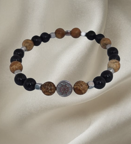 Men’s bracelet with hematite anchor plate, paesina stone, sunstone and hematite cubes – Sir Edwin