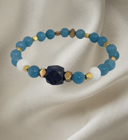Men’s bracelet with lapis, angelite, white agate and gold-plated hematite – Sir Luxury