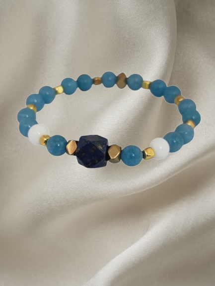 Men’s bracelet with lapis, angelite, white agate and gold-plated hematite – Sir Luxury