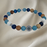Men’s bracelet with hematite anchor plate, angelite, paesina stone, white agate, blue agate and hematite cubes – Sir Edwin