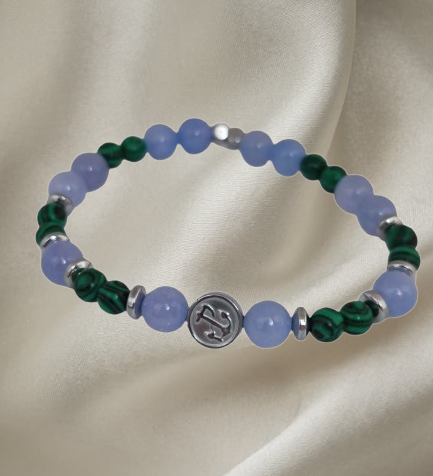 Men’s bracelet with hematite anchor plate, lilac agate, hematite rondelets and malachite – Sir Edwin