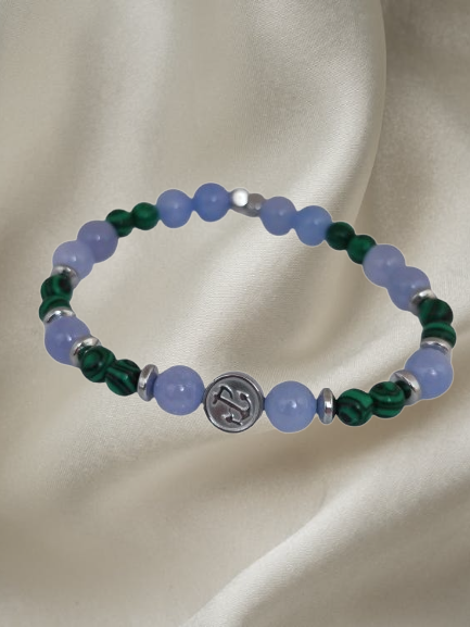 Men’s bracelet with hematite anchor plate, lilac agate, hematite rondelets and malachite – Sir Edwin
