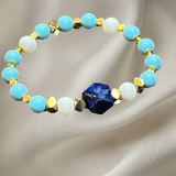 Men’s bracelet with lapis, white agate, sunstones and gold-plated hematite – Sir Luxury