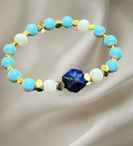 Men’s bracelet with lapis, white agate, sunstones and gold-plated hematite – Sir Luxury