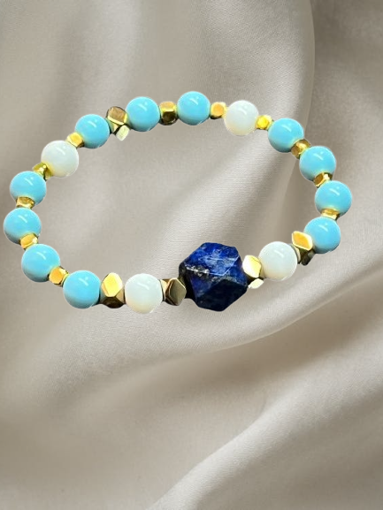 Men’s bracelet with lapis, white agate, sunstones and gold-plated hematite – Sir Luxury