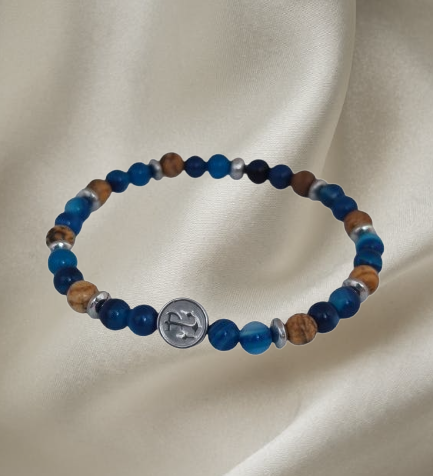 Men’s bracelet with hematite anchor plate, striped blue agate, paesina stone and hematite cubes – Sir Edwin