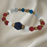 Men’s bracelet with lapis, green agate, turquoise paste, blue sunstones, paesina stone and gold-plated hematite – Sir Luxury