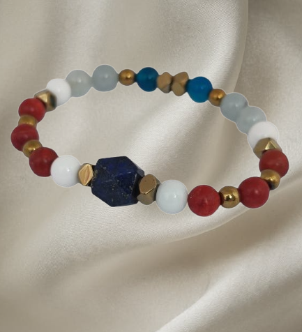 Men’s bracelet with lapis, green agate, turquoise paste, blue sunstones, paesina stone and gold-plated hematite – Sir Luxury