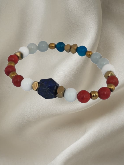 Men’s bracelet with lapis, green agate, turquoise paste, blue sunstones, paesina stone and gold-plated hematite – Sir Luxury