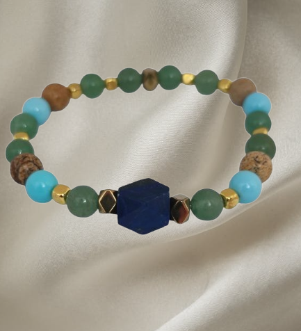 Men’s bracelet with lapis, green agate, turquoise paste, paesina stone and gold-plated hematite – Sir Luxury