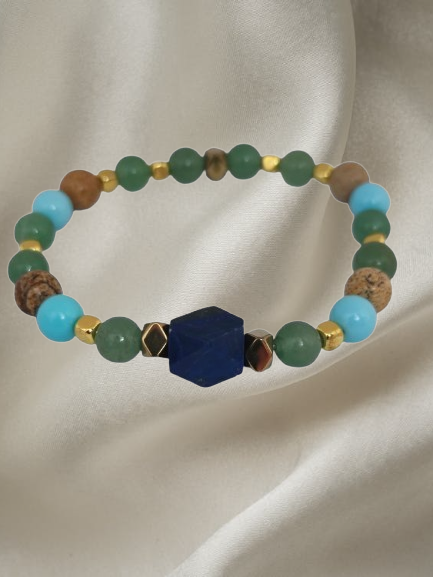 Men’s bracelet with lapis, green agate, turquoise paste, paesina stone and gold-plated hematite – Sir Luxury