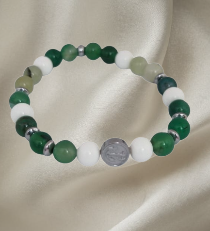 Men’s bracelet with hematite anchor plate, white agate, green agate and hematite cubes – Sir Edwin