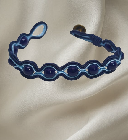 Handmade bracelet with blue agate and embroidered detailing – Sir Roberts