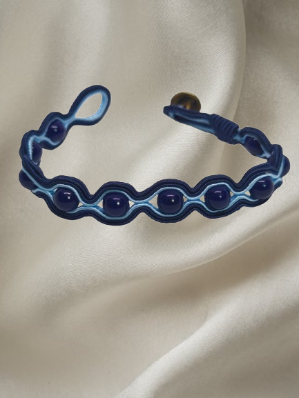 Handmade bracelet with blue agate and embroidered detailing – Sir Roberts