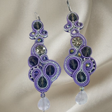 Handmade Italian earrings with violet crystals and silver-lilac embroidery – Carlotta Collection