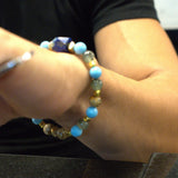 Lapis Stone, Turquoise Paste, Prehnite, Paesina Stone, Gold-Plated Hematite Cubes