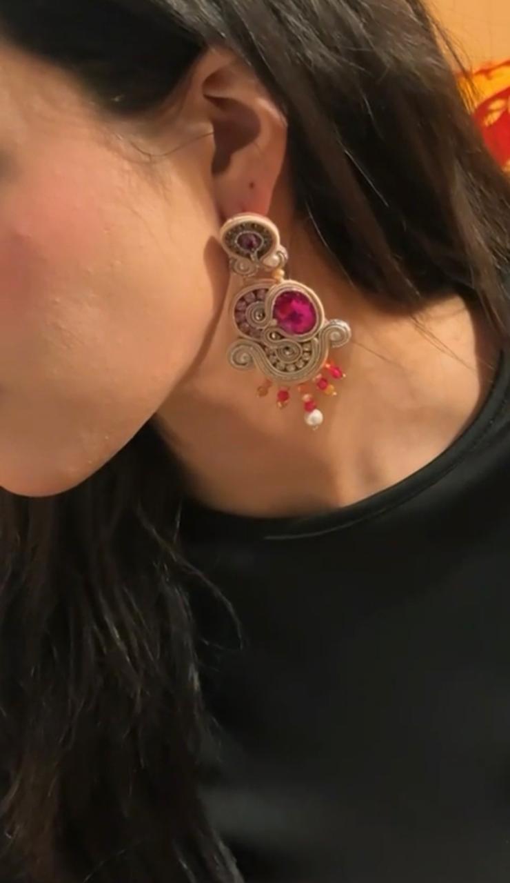 Handmade Italian fuchsia Swarovski earrings with rhinestones – Vittoria Collection