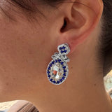 Handmade Italian earrings with sapphire-blue stones and silver-toned embroidery – Star Collection