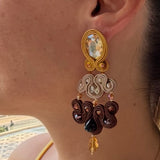 Handmade Italian earrings with golden cabochon and soutache embroidery – Nara Collection