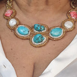 Handmade Italian necklace with turquoise stones, baroque pearls and red mother-of-pearl – Capri Collection