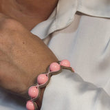 Handmade Italian pink coral bracelet with leather-tone embroidered frame – Chic Collection