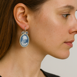 Blue Cameo Earrings, Natural Blue Agate Cameos Victorian Blue Collection