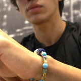 Lapis Stone, Turquoise Paste, Prehnite, Paesina Stone, Gold-Plated Hematite Cubes