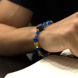 Lapis Stone, White Agate, Turquoise Paste 4 Flowers, Gold-Plated Hematite Cubes