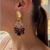 Handmade Italian earrings with golden cabochon and soutache embroidery – Nara Collection