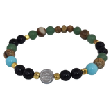 Hematite Plate with Anchor, Turquoise Paste, Blue Sunstone, Green Agate, Paesina Stone, Gold-Plated Hematite Cubes