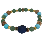 Lapis Stone, Green Agate, Turquoise Paste, Paesina Stone, Gold-Plated Hematite Cubes